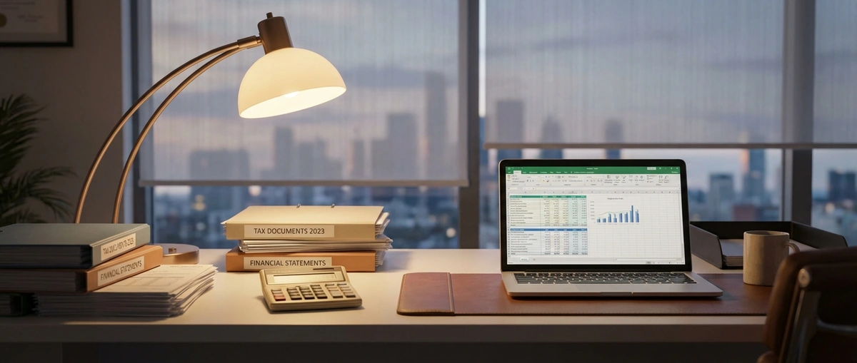 Organized tax documents and financial statements for AR financing accounting review