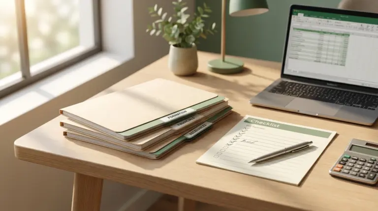 Organized business documents and folders on a desk ready for AR financing application
